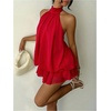 image:imageGORGLITTER Womens Halter Mini Dress Chiffon Fall Wedding Guest OutfitsRed