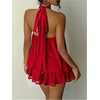 image:imageGORGLITTER Womens Halter Mini Dress Chiffon Fall Wedding Guest OutfitsRed