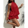 image:imageGORGLITTER Womens Halter Mini Dress Chiffon Fall Wedding Guest OutfitsSolid Red