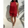 image:imageGORGLITTER Womens Halter Mini Dress Chiffon Fall Wedding Guest OutfitsSolid Red