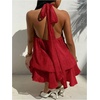 image:imageGORGLITTER Womens Halter Mini Dress Chiffon Fall Wedding Guest OutfitsSolid Red