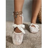 image:imageGORGLITTER Womens Lace Mesh Ballet Flats Ballerina Maryjanes Dress ShoesWhite Bow