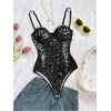 image:imageGORGLITTER Womens Leopard Print Corset Bodysuit Sexy Date Night Club TopsBlack and White