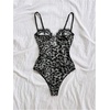 image:imageGORGLITTER Womens Leopard Print Corset Bodysuit Sexy Date Night Club TopsBlack and White