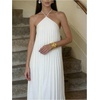 image:imageGORGLITTER Womens Pleated Halter Flowy Dress Wedding Guest Maxi DressesWhite