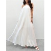 image:imageGORGLITTER Womens Pleated Halter Flowy Dress Wedding Guest Maxi DressesWhite