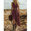 image:imageGORGLITTER Womens Western Cowgirl Boho Floral Lace Asymmetrical DressBurgundy