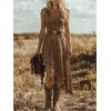 image:imageGORGLITTER Womens Western Cowgirl Boho Floral Lace Asymmetrical DressCoffee Brown