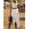 image:imageGORGLITTER Womens Western Cowgirl Boho Floral Lace Asymmetrical DressWhite