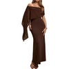 image:imageGORGLITTER Womens Chiffon of Bride Dresses Off Shoulder Dolman Sleeve Bodycon Maxi Cocktail Wedding Guest DressBrown