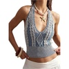 image:imageGORGLITTER Womens Colorful Sweater Vest Boho Backless Halter Knit TopsBlue and White
