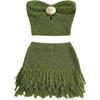 image:imageGORGLITTER Womens Crochet Going Out Outfit Crop Tube Top Fringe Mini SkirtGreen