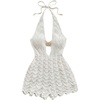 image:imageGORGLITTER Womens Crochet Romper Sexy Deep V Halter Beach Going Out RomperWhite
