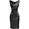 image:imageGORGLITTER Womens Elegant Satin Midi Dress Dressy Draped Ruched Sleeveless Bodycon Wedding Guest Evening Party DressBlack