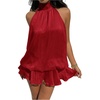 image:imageGORGLITTER Womens Halter Mini Dress Chiffon Fall Wedding Guest OutfitsSolid Red