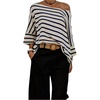 image:imageGORGLITTER Womens Striped Off The Shoulder Tops Asymmetrical Fall T ShirtsApricot Striped