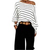 image:imageGORGLITTER Womens Striped Off The Shoulder Tops Asymmetrical Fall T ShirtsWhite Striped