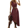 image:imageGORGLITTER Womens Western Cowgirl Boho Floral Lace Asymmetrical DressBurgundy