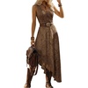 image:imageGORGLITTER Womens Western Cowgirl Boho Floral Lace Asymmetrical DressCoffee Brown
