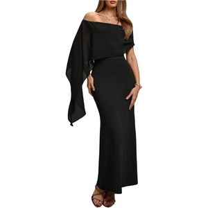 image:imageGORGLITTER Womens Chiffon of Bride Dresses Off Shoulder Dolman Sleeve Bodycon Maxi Cocktail Wedding Guest DressBlack