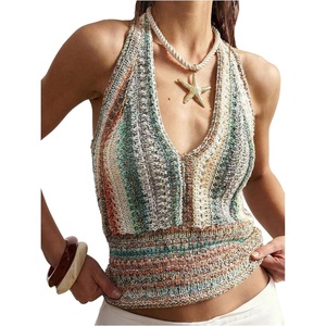 image:imageGORGLITTER Womens Colorful Sweater Vest Boho Backless Halter Knit TopsMulticolor Green