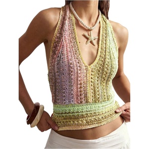 image:imageGORGLITTER Womens Colorful Sweater Vest Boho Backless Halter Knit TopsMulticolor Hollow
