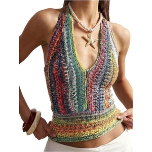 image:imageGORGLITTER Womens Colorful Sweater Vest Boho Backless Halter Knit TopsMulticolor Knit