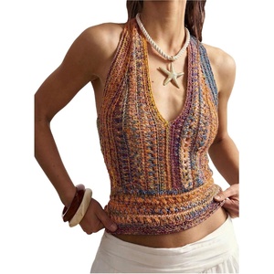 image:imageGORGLITTER Womens Colorful Sweater Vest Boho Backless Halter Knit TopsMulticolor V Neck