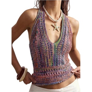 image:imageGORGLITTER Womens Colorful Sweater Vest Boho Backless Halter Knit TopsMulticolor a