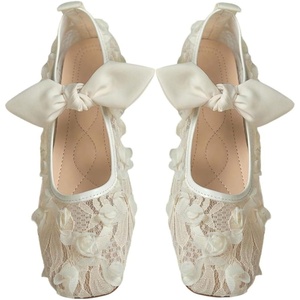 image:imageGORGLITTER Womens Lace Mesh Ballet Flats Ballerina Maryjanes Dress ShoesBeige Bow