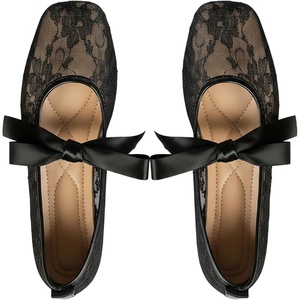 image:imageGORGLITTER Womens Lace Mesh Ballet Flats Ballerina Maryjanes Dress ShoesBow Black