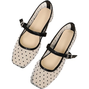 image:imageGORGLITTER Womens Lace Mesh Ballet Flats Ballerina Maryjanes Dress ShoesPolka Dots White