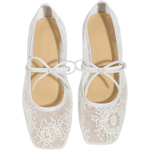 image:imageGORGLITTER Womens Lace Mesh Ballet Flats Ballerina Maryjanes Dress ShoesWhite a