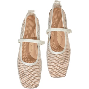 image:imageGORGLITTER Womens Mesh Ballet Flats Fishnet Sheer Ballerina Maryjane ShoesBeige