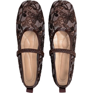 image:imageGORGLITTER Womens Mesh Ballet Flats Fishnet Sheer Ballerina Maryjane ShoesBrown Flower