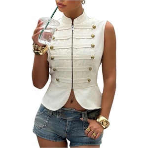 image:imageGORGLITTER Womens Napoleon Military Y2k Jacket Cropped Zip Up Pirate CoatApricot