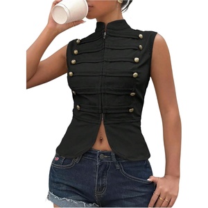 image:imageGORGLITTER Womens Napoleon Military Y2k Jacket Cropped Zip Up Pirate CoatBlack
