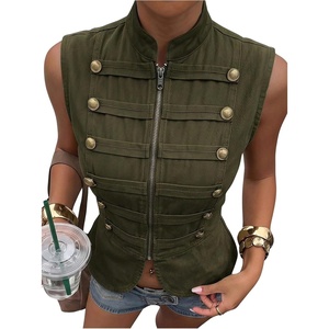 image:imageGORGLITTER Womens Napoleon Military Y2k Jacket Cropped Zip Up Pirate CoatDark Green
