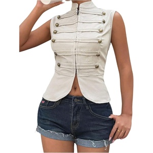 image:imageGORGLITTER Womens Napoleon Military Y2k Jacket Cropped Zip Up Pirate CoatKhaki