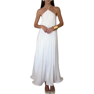 image:imageGORGLITTER Womens Pleated Halter Flowy Dress Wedding Guest Maxi DressesWhite