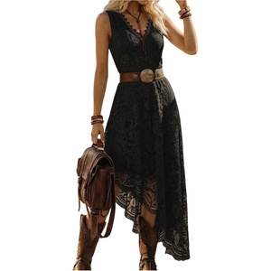 image:imageGORGLITTER Womens Western Cowgirl Boho Floral Lace Asymmetrical DressBlack
