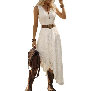 image:imageGORGLITTER Womens Western Cowgirl Boho Floral Lace Asymmetrical DressWhite