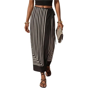 image:imageGORGLITTER Womens Wrap Maxi Long Skirts Dressy High Waisted A Line SkirtBlack Striped