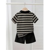image:imageGORGLITTER Boys 2 Piece Outfit Summer Striped Short Sleeve Shirt amp ShortsBlack