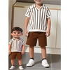 image:imageGORGLITTER Boys 2 Piece Outfit Summer Striped Short Sleeve Shirt amp ShortsBrown