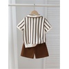 image:imageGORGLITTER Boys 2 Piece Outfit Summer Striped Short Sleeve Shirt amp ShortsBrown