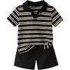 image:imageGORGLITTER Boys 2 Piece Outfit Summer Striped Short Sleeve Shirt amp ShortsBlack