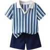 image:imageGORGLITTER Boys 2 Piece Outfit Summer Striped Short Sleeve Shirt amp ShortsBlue White