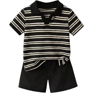 image:imageGORGLITTER Boys 2 Piece Outfit Summer Striped Short Sleeve Shirt amp ShortsBlack