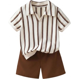 image:imageGORGLITTER Boys 2 Piece Outfit Summer Striped Short Sleeve Shirt amp ShortsBrown